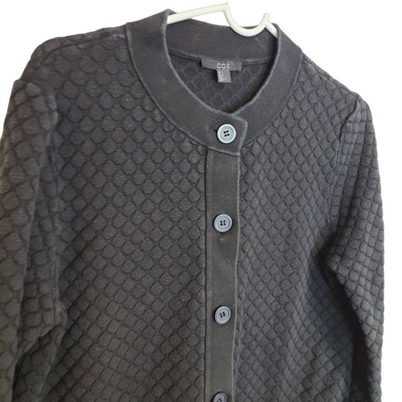 COS Womens S Black Textured Knit Longline Button Front Cardigan Sweater Pockets - Picture 5 of 9